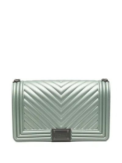 Marc Ellis Medium Flat 27 Chevron-quilted Shoulder Bag In Green