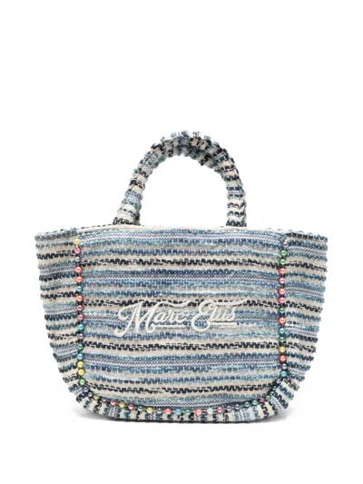 Marc Ellis Perlenverzierter Tote Bag Mit Logo-stickerei In Blue