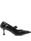 Marc Ellis Pointed Strapped Heeled Pumps In Black