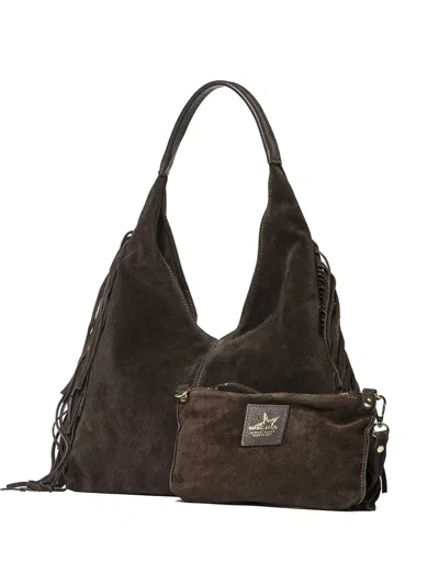 Marc Ellis Reanna Fringe-detail Suede Clutch Bag In Brown