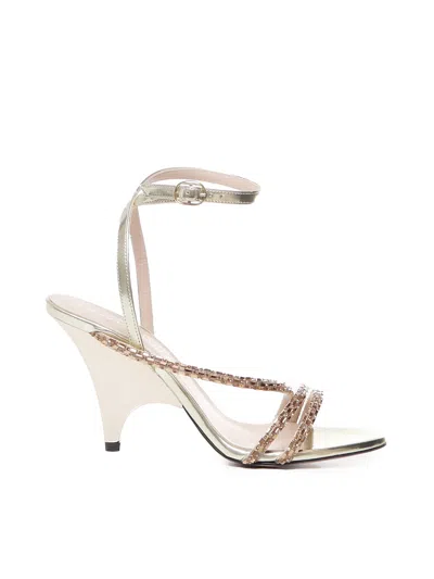 Marc Ellis Rhinestone Sandals In Beige