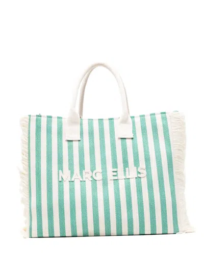 Marc Ellis S. Joan Stripe-pattern Frayed-edge Tote Bag In Green
