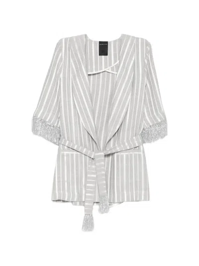 Marc Ellis Striped Fringe-trimmed Jacket In Gray