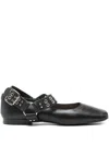 Marc Ellis Studded Buckle Ballet Flats In Black