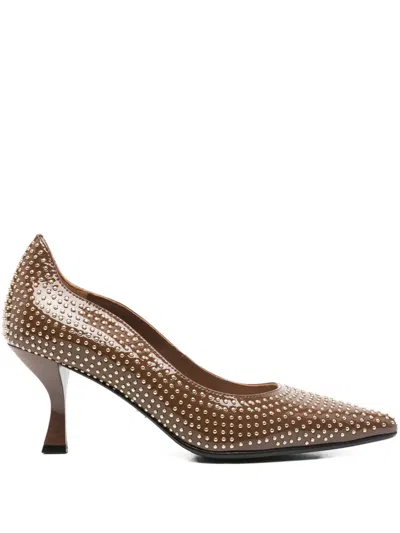Marc Ellis Studs-embellishment Leather Pumps In Brown