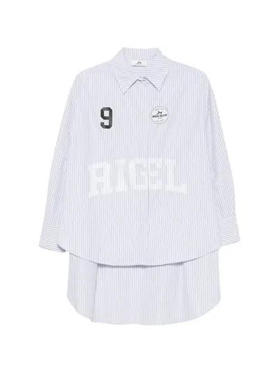 Marc Ellis Vertical-stripe Logo-print Shirt In Blue