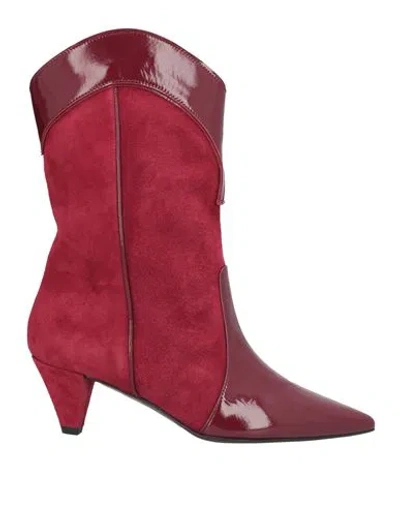 Marc Ellis Woman Ankle Boots Burgundy Size 6 Calfskin, Leather In Red