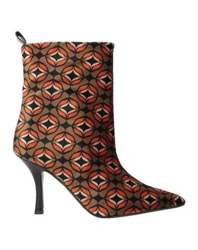 Marc Ellis Woman Ankle Boots Orange Size 8 Textile Fibers In Multi