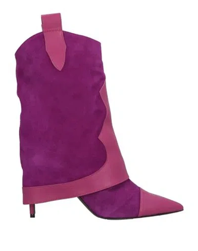 Marc Ellis Woman Ankle Boots Plum Size 7 Leather