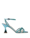 Marc Ellis Woman Sandals Azure Size 8 Leather, Textile Fibers In Blue