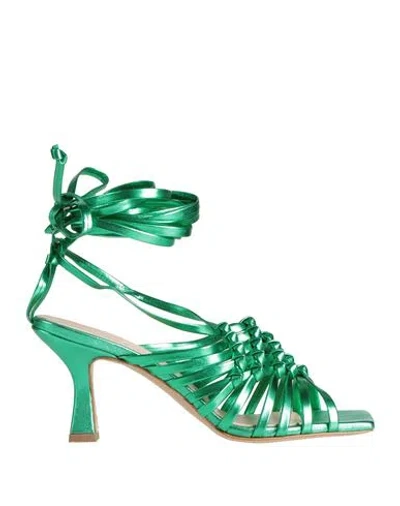 Marc Ellis Woman Sandals Emerald Green Size 6 Leather, Synthetisches Material
