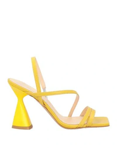 Marc Ellis Woman Sandals Mustard Size 8 Leather In Yellow