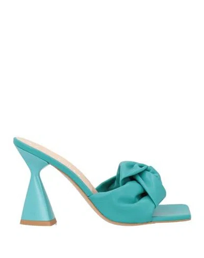 Marc Ellis Woman Sandals Turquoise Size 7 Leather In Blue