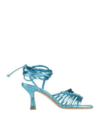 Marc Ellis Woman Sandals Turquoise Size 6 Soft Leather In Blue