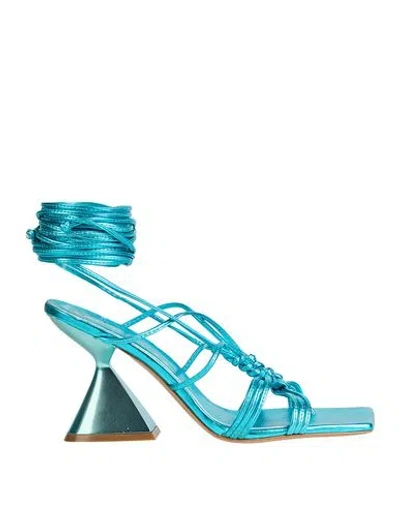 Marc Ellis Woman Thong Sandal Turquoise Size 11 Leather In Blue