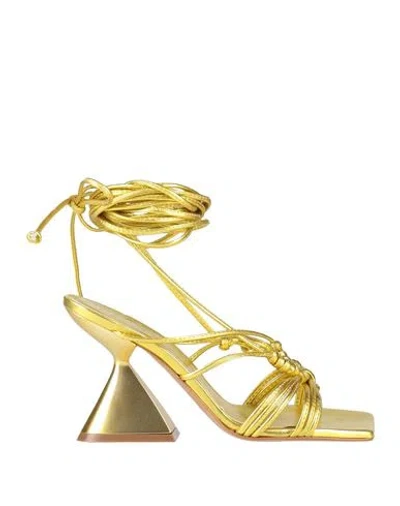 Marc Ellis Woman Thong Sandal Yellow Size 8 Leather