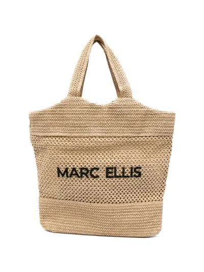 Marc Ellis Woven Shoulder Bag With Embroidered Logo In Brown