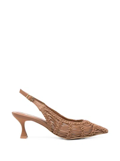 Marc Ellis Woven Slingback Heeled Pumps In Brown