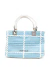 Marc Ellis Woven Tote Bag With Check Pattern In Blue