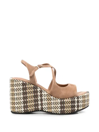Marc Ellis Woven-platform Suede Sandals In Brown