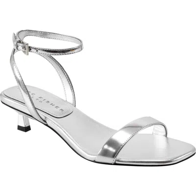 Marc Fisher Alona Ankle Strap Kitten Heel Sandal In Metallic Silver