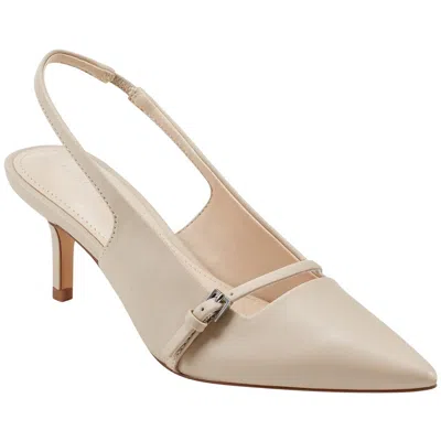 Marc Fisher Alorie2 Womens Buckle Patent Slingback Heels In Ivory- Manmade
