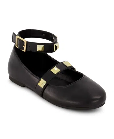 MARC FISHER BIG GIRLS ANKLE STRAP PYRAMID STUD BALLET FLATS