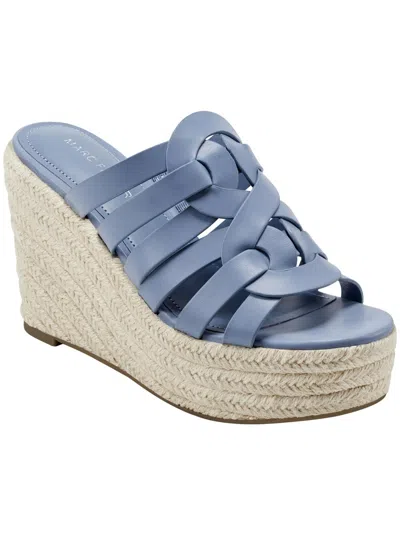 Marc Fisher Cazzie 2 Womens Faux Leather Criss-cross Wedge Sandals In Blue