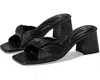 Marc Fisher Cherrie Sandals Women 7.5 Black Leather Square Toe Block Heel Khd660 In Black