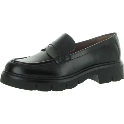 Marc Fisher Cube Womens Faux Leather Block Heel Loafers In Black