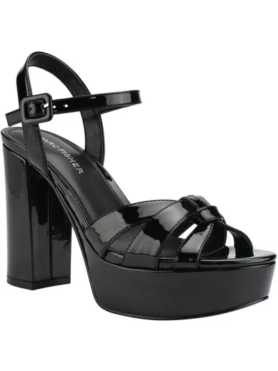 Marc Fisher Damask Womens Patent Ankle Strap Platform Sandals In Black