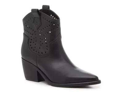 Marc Fisher Boots Black Leather Block Heel Cowboy Bootie Jzz1122