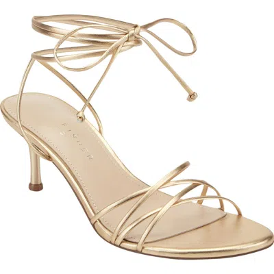 Marc Fisher Gineva Ankle Wrap Kitten Heel Sandal In Gold