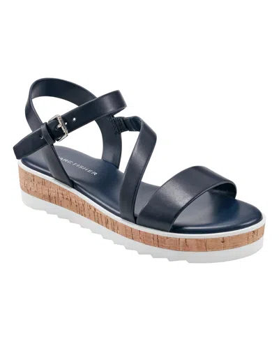 Marc Fisher Grandie Treaded Flatform Wedge Sandals In Dark Blue