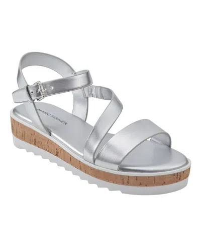 Marc Fisher Grandie Treaded Flatform Wedge Sandals In Silver