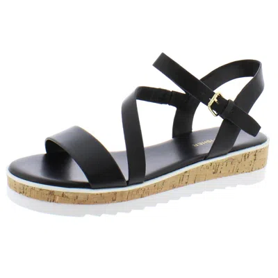 Marc Fisher Grandie Womens Faux Leather Adjustable Wedge Sandals In Black