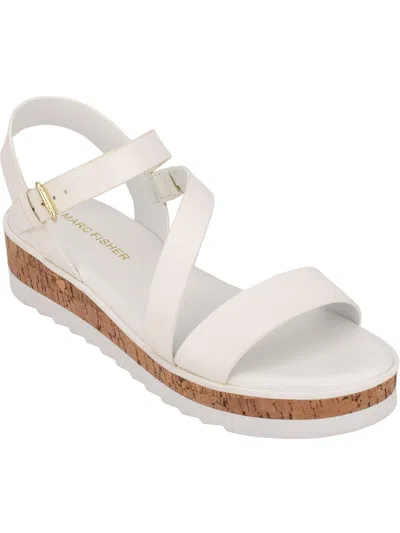 Marc Fisher Grandie Womens Faux Leather Adjustable Wedge Sandals In White