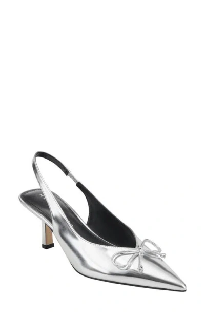 Marc Fisher Gretel Slingback Pointed Toe Bow Pump In Silver
