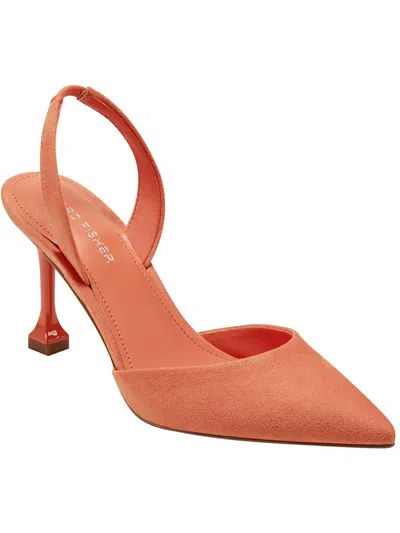 Marc Fisher Hadya 2 Womens Faux Leather Pointed Toe Slingback Heels In Orange