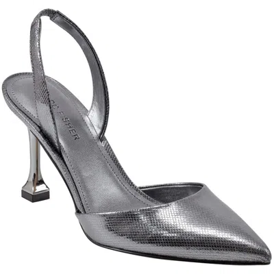 Marc Fisher Hadya Womens Patent Slingback Pumps In Pewter Snake