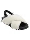 Marc Fisher Javin Womens Faux Fur Flat Slingback Sandals In White