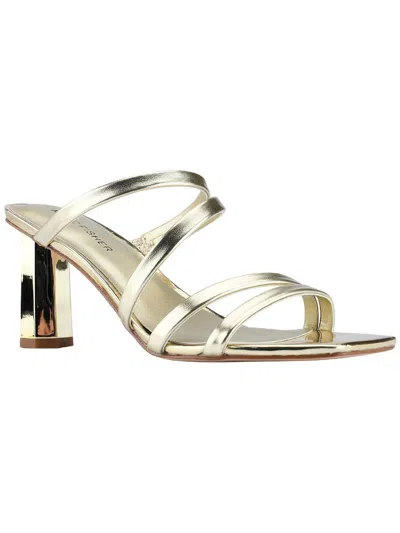 Marc Fisher Kristin Womens Faux Leather Slip On Strappy Sandals In Gold