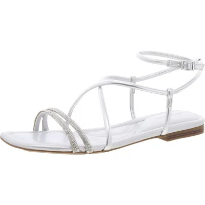 Marc Fisher Lakity Womens Rhinestone Faux Leather Ankle Strap In Silver
