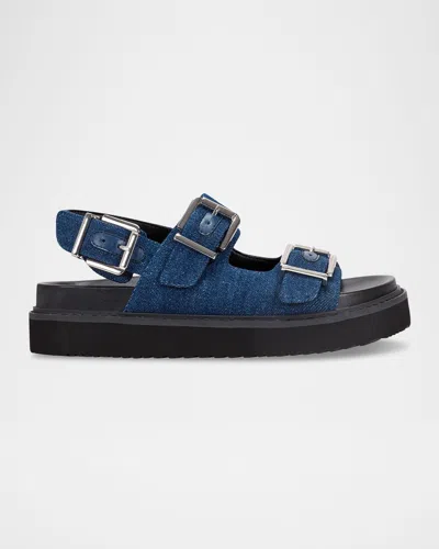 Marc Fisher Ltd Agenda Denim Dual-buckle Slingback Sandals In Blue