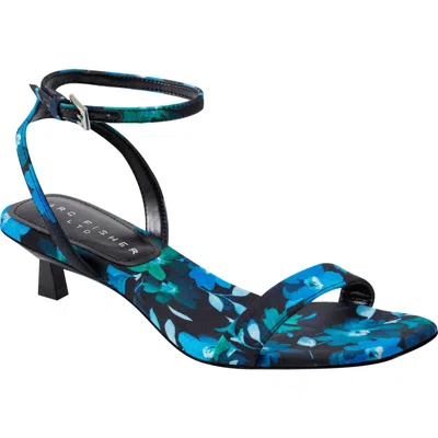 Marc Fisher Ltd Alona Ankle Strap Kitten Heel Sandal In Blue Flower Print
