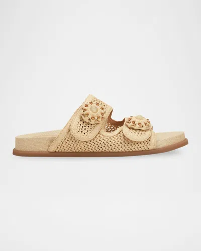 Marc Fisher Ltd Beaded Woven Dual-strap Slide Sandals In Beige