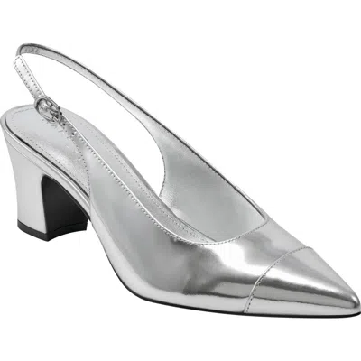 Marc Fisher Ltd Blakeley Slingback Pointed Toe Pump In Silver Mirror Metallic Leather