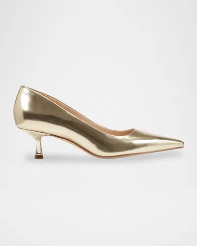 Marc Fisher Ltd Calynna Metallic Leather Kitten-heel Pumps In Gold