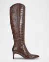 Marc Fisher Ltd Quinnie Croc Embossed Over The Knee Boot In Dark Brown