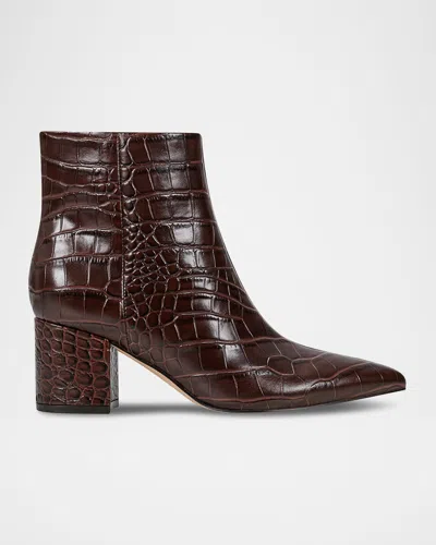 MARC FISHER LTD CROCO BLOCK-HEEL ANKLE BOOTIES